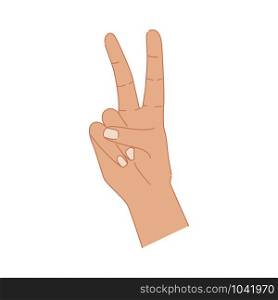 Victory hand sign isolated on white background. Two finger peace symbol. K-pop hand gesture vector illustration. Victory hand sign isolated on white background. Two finger peace symbol.
