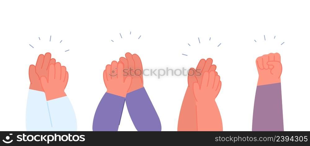 Victory hands. Hand clapping and fist up. Fans or business winners. Basic neutral arm, happy and positive emotions vector concept. Applause and victory concept illustration. Victory hands. Hand clapping and fist up. Fans or business winners. Basic neutral arm, happy and positive emotions vector concept
