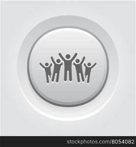 Victory Icon. Grey Button Design.. Victory Icon. Business Concept. Happy Group of People or Team. Grey Button Design. Isolated Illustration. App Symbol or UI element.