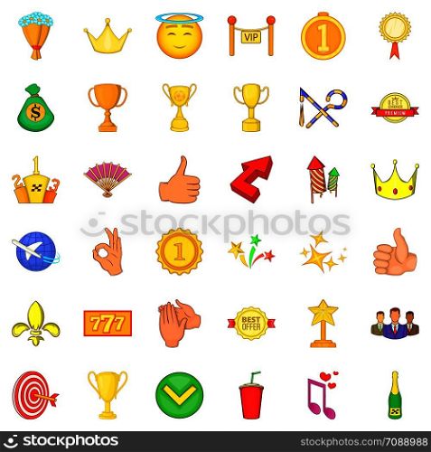 Victory icons set. Cartoon style of 36 victory vector icons for web isolated on white background. Victory icons set, cartoon style