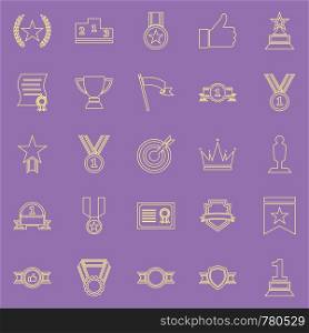 Victory line color icons on purple background, stock vector