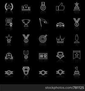 Victory line icons with reflect on black background, stock vector