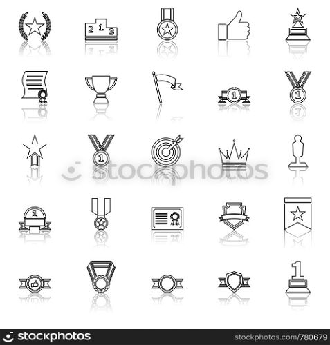 Victory line icons with reflect on white background, stock vector