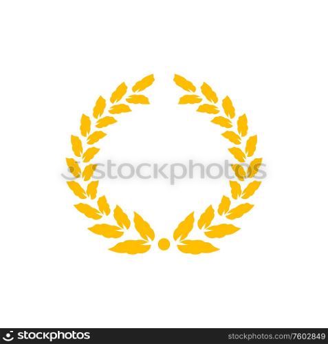 Victory symbol isolated golden laurel wreath. Vector winner award, frame of olive branches. Golden laurel wreath heraldic emblem