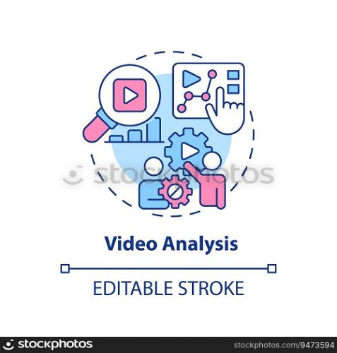Video analysis multi color concept icon. Learn from others. Business insight. Performance evaluation. Coaching session. Round shape line illustration. Abstract idea. Graphic design. Easy to use. Video analysis multi color concept icon