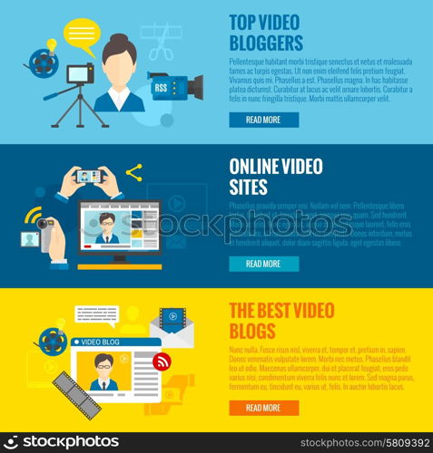 Video blog horizontal banners set with online video elements isolated vector illustration. Video Blog Banners