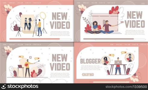 Video Blogger, Live Video Streamer, Lifestyle and Beauty Vlogger, Online Content Production Studio Website, Landing Page Templates Set. - Trendy Flat Vector Illustration