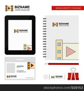Video Business Logo, Tab App, Diary PVC Employee Card and USB Brand Stationary Package Design Vector Template