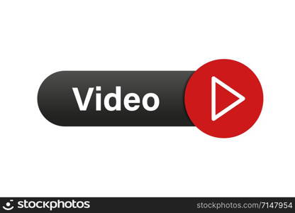 Video button. Red play icon button. Isolated vector illustration. Arrow click icon. Web button. EPS 10