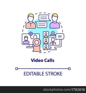 Video call concept icon. Online meeting for virtual office. Communication for business. Messaging software abstract idea thin line illustration. Vector isolated outline color drawing. Editable stroke. Video call concept icon