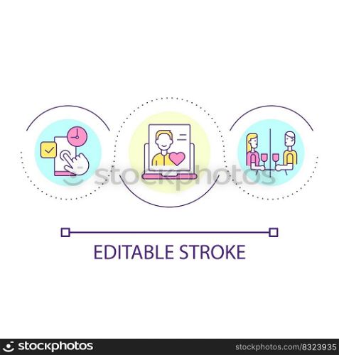 Video call in long distance relationship loop concept icon. Sense of connection abstract idea thin line illustration. Constant communication. Isolated outline drawing. Editable stroke. Arial font used. Video call in long distance relationship loop concept icon