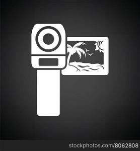Video camera icon. Black background with white. Vector illustration.