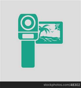 Video camera icon. Gray background with green. Vector illustration.