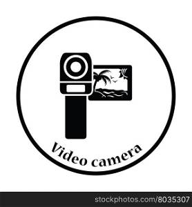 Video camera icon. Thin circle design. Vector illustration.