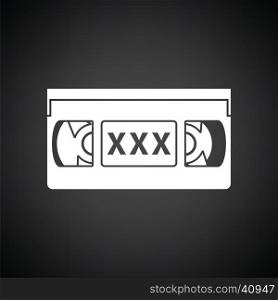 Video cassette with adult content icon. Black background with white. Vector illustration.