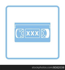Video cassette with adult content icon. Blue frame design. Vector illustration.