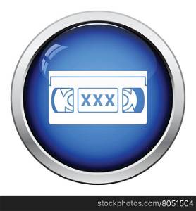 Video cassette with adult content icon. Glossy button design. Vector illustration.
