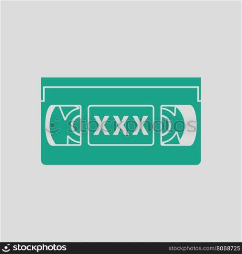 Video cassette with adult content icon. Gray background with green. Vector illustration.