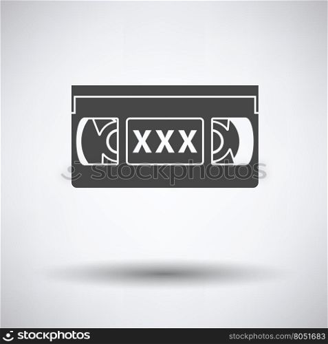 Video cassette with adult content icon on gray background with round shadow. Vector illustration.
