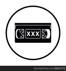 Video cassette with adult content icon. Thin circle design. Vector illustration.