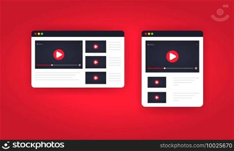 Video channel illustration. Watching vlog, webinars, lecture, video tutorial, lesson or training online. Vector on isolated white background. EPS 10.. Video channel illustration. Watching vlog, webinars, lecture, video tutorial, lesson or training online. Vector on isolated white background. EPS 10