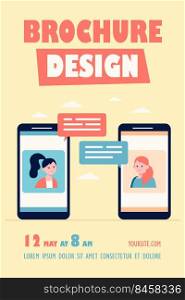 Video chat on phone. Girls using smartphones for conference call flat vector illustration. Online communication, internet technology concept for banner, website design or landing web page