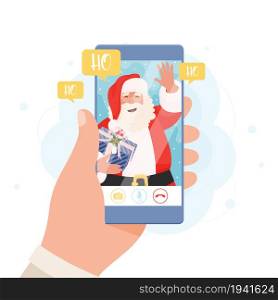 Video chat with Santa Clause on a smartphone, concept illustration