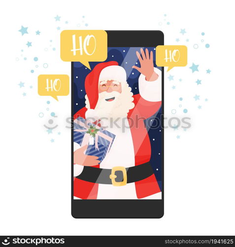 Video chat with Santa Clause on a smartphone, concept illustration