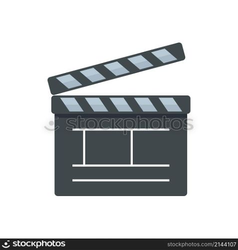 Video clapper icon. Flat illustration of video clapper vector icon isolated on white background. Video clapper icon flat isolated vector