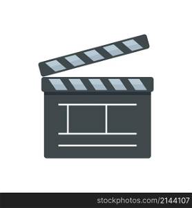 Video clapper icon. Flat illustration of video clapper vector icon isolated on white background. Video clapper icon flat isolated vector