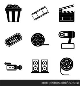 Video clip icons set. Simple set of 9 video clip vector icons for web isolated on white background. Video clip icons set, simple style