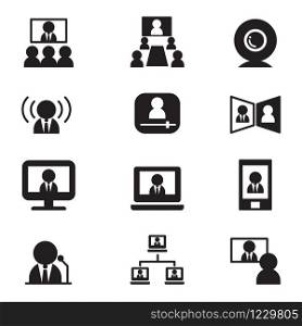 Video conference communication(Meeting, Seminar, Training) vector icons