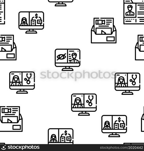 Video Conference Communication Vector Seamless Pattern Thin Line Illustration. Video Conference Communication Vector Seamless Pattern