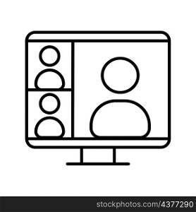 Video conference icon. Three person. Webinar sign. Meeting room. Communication concept. Vector illustration. Stock image. EPS 10.. Video conference icon. Three person. Webinar sign. Meeting room. Communication concept. Vector illustration. Stock image.