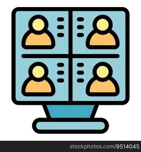 Video conference on isolation icon outline vector. Home quarantine. Social work color flat. Video conference on isolation icon vector flat