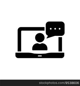Video Conference on Laptop Silhouette Icon. Online Web Business Chat on Computer Pictogram. Virtual Communication Meeting Work from Home Black Icon. Isolated Vector Illustration.. Video Conference on Laptop Silhouette Icon. Online Web Business Chat on Computer Pictogram. Virtual Communication Meeting Work from Home Black Icon. Isolated Vector Illustration