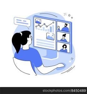 Video conferencing isolated cartoon vector illustrations. People talking using video chat, smart classes, data visualizations, online training, cloud-based communication systems vector cartoon.. Video conferencing isolated cartoon vector illustrations.