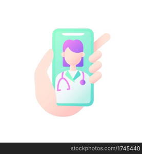 Video consultation vector flat color icon. Virtual visits with doctors. Video appointment. Trustworthy advice from expert. Cartoon style clip art for mobile app. Isolated RGB illustration. Video consultation vector flat color icon