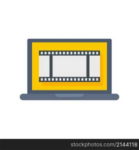 Video edit laptop icon. Flat illustration of video edit laptop vector icon isolated on white background. Video edit laptop icon flat isolated vector
