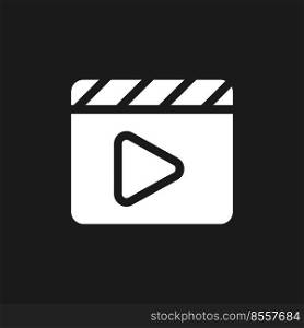 Video editing dark mode glyph ui icon. Simple filled line element. User interface design. White silhouette symbol on black space. Solid pictogram for web, mobile. Vector isolated illustration. Video editing dark mode glyph ui icon