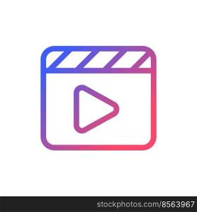 Video editing pixel perfect gradient linear ui icon. Production. Visual content creation. Edit footage. Line color user interface symbol. Modern style pictogram. Vector isolated outline illustration. Video editing pixel perfect gradient linear ui icon