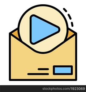 Video email sent icon. Outline video email sent vector icon color flat isolated on white. Video email sent icon color outline vector