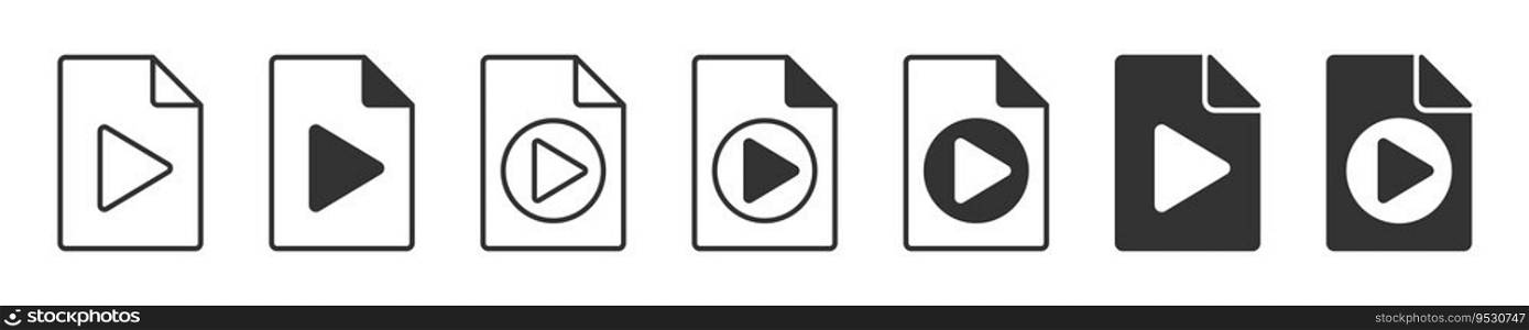 Video file document icons set. Media file icon. Vector illustration.