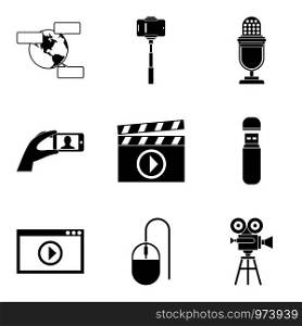 Video fragment icons set. Simple set of 9 video fragment vector icons for web isolated on white background. Video fragment icons set, simple style