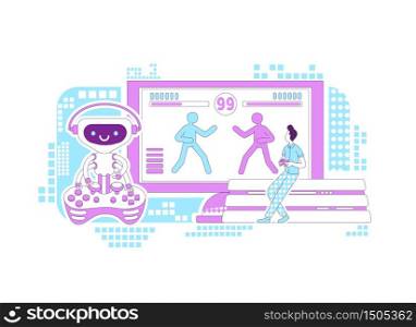 Video game bot thin line concept vector illustration. Male gamer playing with computer 2D cartoon character for web design. Multiplayer option, automated non player creative idea