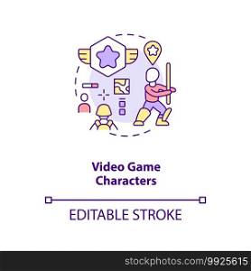 Video game characters concept icon. Video game design components. Match the characters name with theme. Creation idea thin line illustration. Vector isolated outline RGB color drawing. Editable stroke. Video game characters concept icon