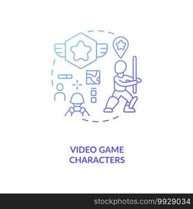 Video game characters concept icon. Video game design components. Match the characters personality with theme. Creation idea thin line illustration. Vector isolated outline RGB color drawing. Video game characters concept icon