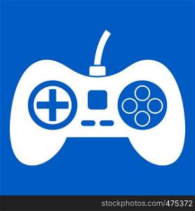 Video game console controller icon white isolated on blue background vector illustration. Video game console controller icon white