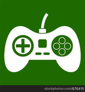 Video game console controller icon white isolated on green background. Vector illustration. Video game console controller icon green