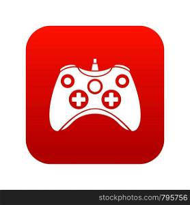 Video game controller icon digital red for any design isolated on white vector illustration. Video game controller icon digital red